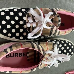 Burberry Women's Polka Dot and Check Sneakers - Black and Beige